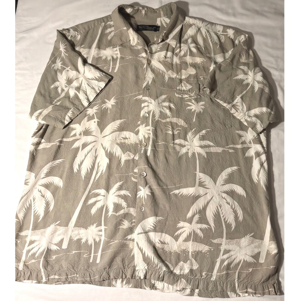 Tori Richard Honolulu Mens XL Palm Tree Aloha Shirt Sage Green Crinkle Texture